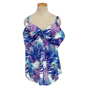 Swimsuits For All Tankini Top Womens 24 Purple Blue Floral Sweetheart Underwire